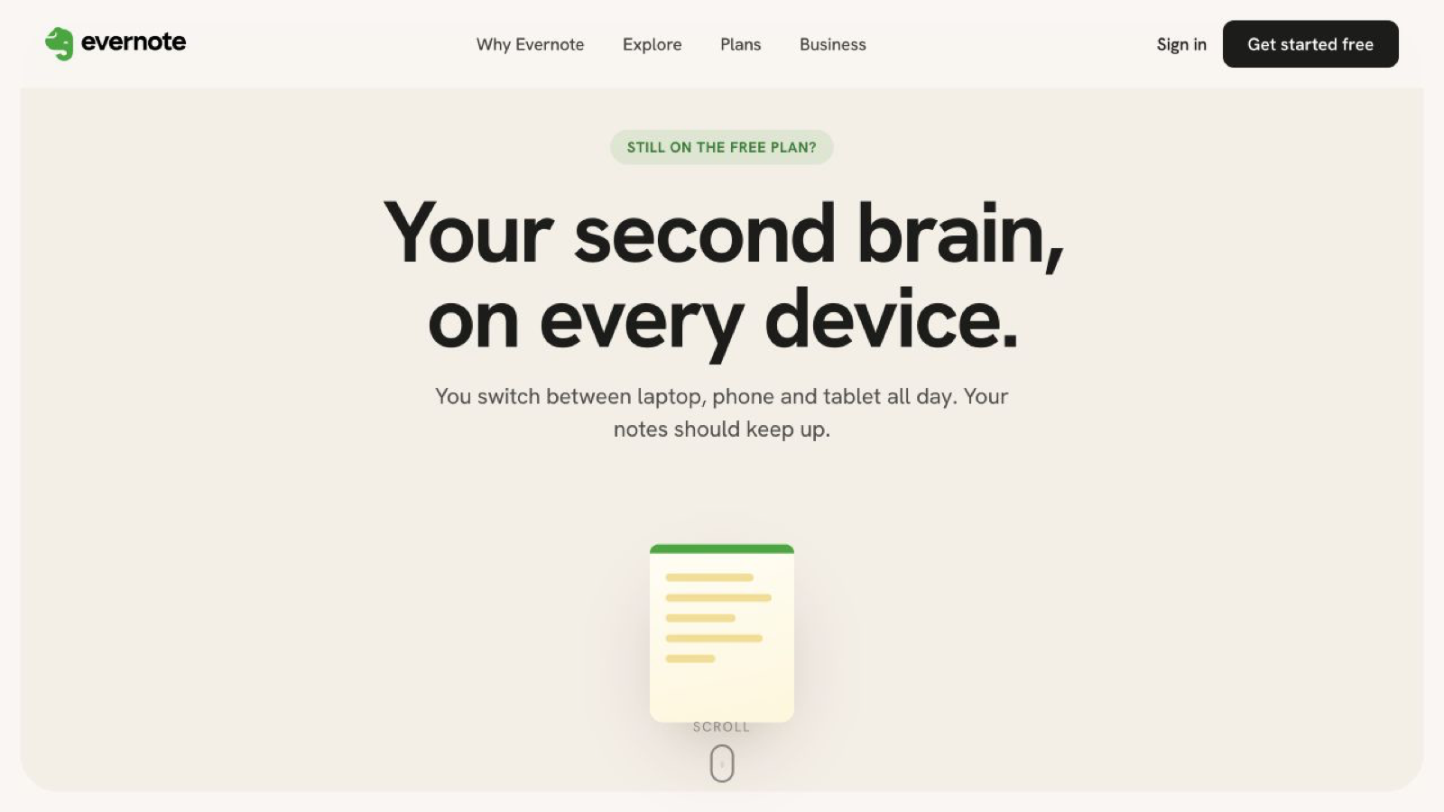 Captura de Evernote Landing