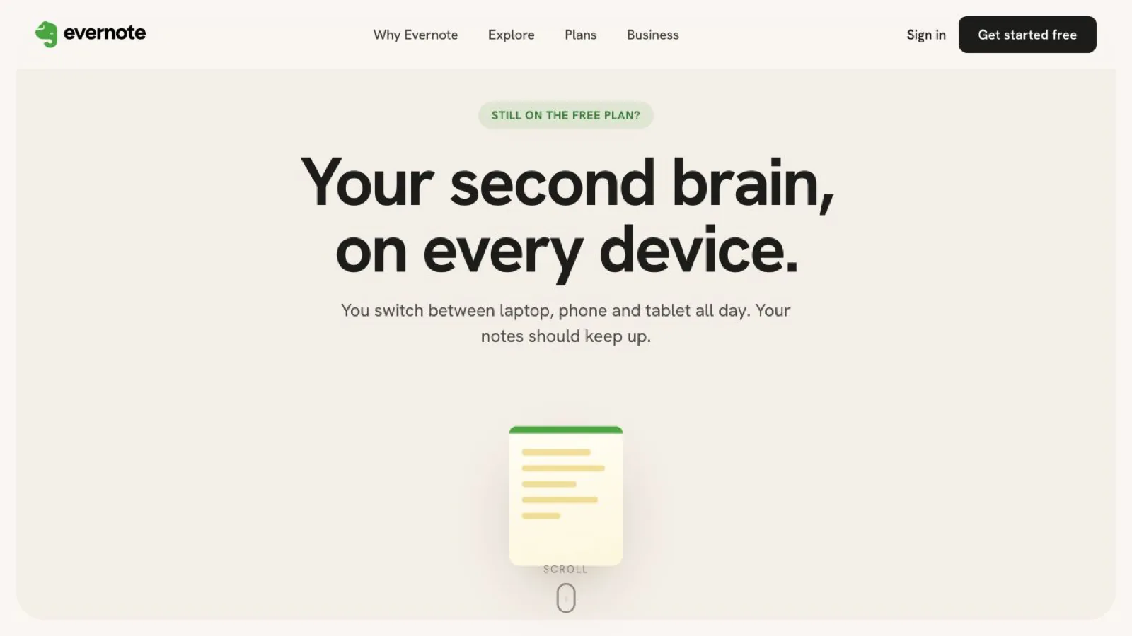 Captura de Evernote Landing